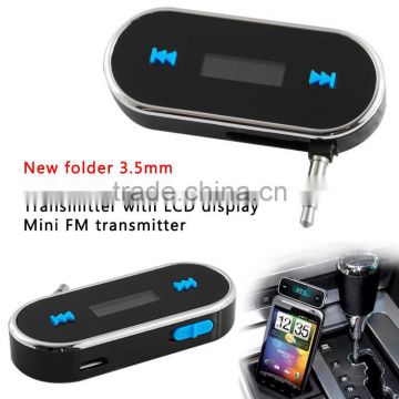 2014New folder 3.5mm Handsfree Wireless In-car mini FM Transmitter for iphone/ipod with LCD display