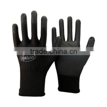 NMSAFETY 13g black ployester liner coated black PU gloves good grip in dry enviroment