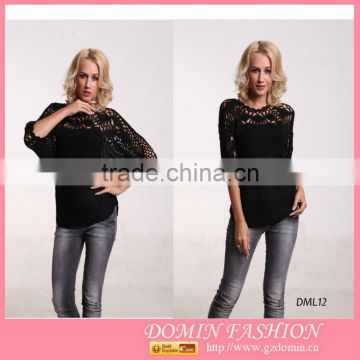 Lady Fashion Hollow Knit Top With Half Sleeve 2015
