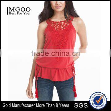 MGOO Hot Selling Girls Sexy Sleeveless Top Sewn with Lace Modern Women Fashion Tops