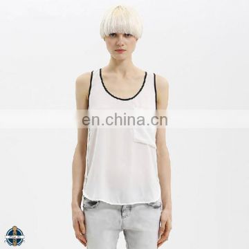 T-WV504 Lady Loose Fitted White and Black Chiffon Singlets Wholesale Tank Top