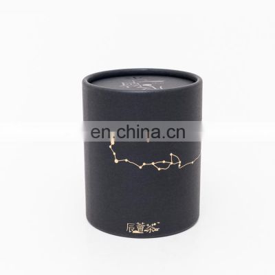 Custom Round Cardboard Paper Box Recycled Paper Tube with Rolled Edge Black Cylinder Tea Packaging Custom Printed