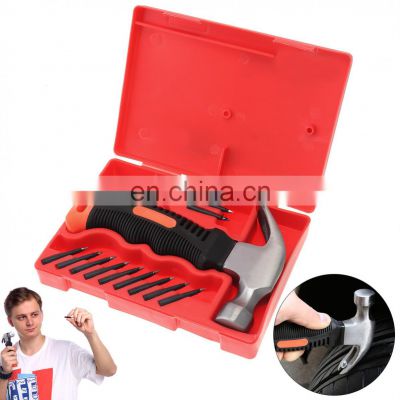 Emergency Tubeless Tire Repair Tool Kit Fast Tire Repair Rubber Nail With Claw Hammer Carry Case