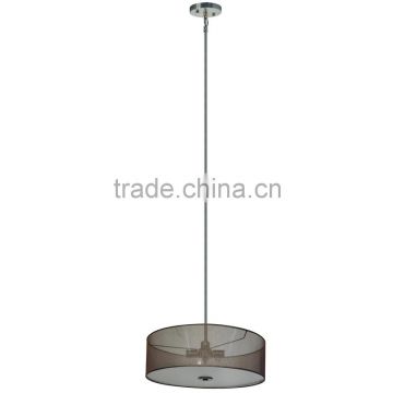 4 light chandelier(Lustre/La ara)in satin steel finish with round22"lustrous steel linen fabric shade finished with glossy sheen