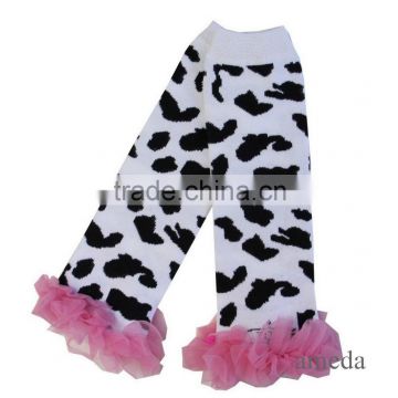 Baby Light Pink Ruffles Cow Printed Leg Warmers