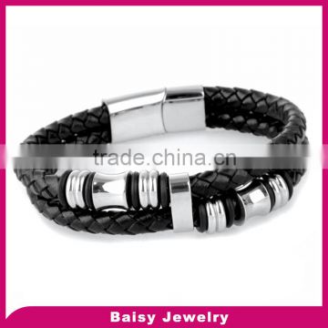 New Design unique stainless steel italian mens leather bracelets
