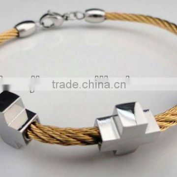 Gold Stainless Steel Mirror Finish Men's Cross Link Bracelet#12506