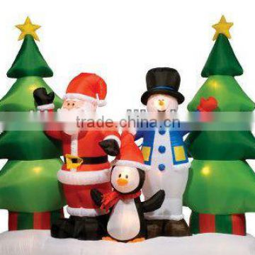 Funny inflatable Christmas Santa with tree & penguin