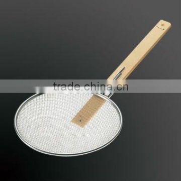 Stainless Steel And Bamboo Material Flat Strainer For Ramen Noodle And Soup Strain