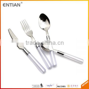 stainless steel cutlery set with white handle, plastic knife fork and spoon, spoons forks knives stainless steel cutlery