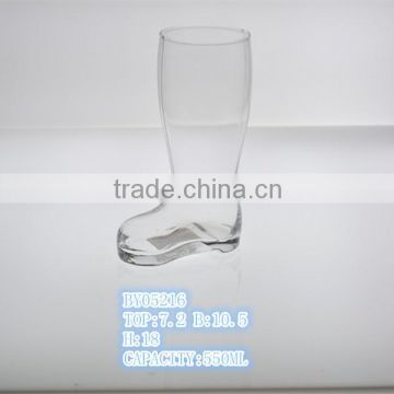 550ml factory supplying clear boot-shaped beer glass