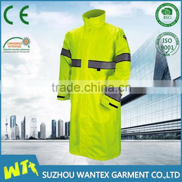 100% polyester fabric reflective safety durable waterproof raincoat hiddenhooded
