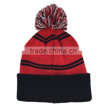 Fashion custom jacquard korean winter hat with pompom