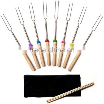 Marshmallow Roasting Sticks & BONUS 10 Bamboo Skewers (Kid Friendly) - Set of 8 Telescoping S'more Skewers / Hot Dog Forks