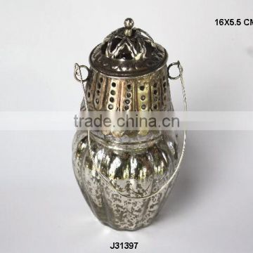 Hanging Glass Votives Tea Light Holder with metal in silver finish