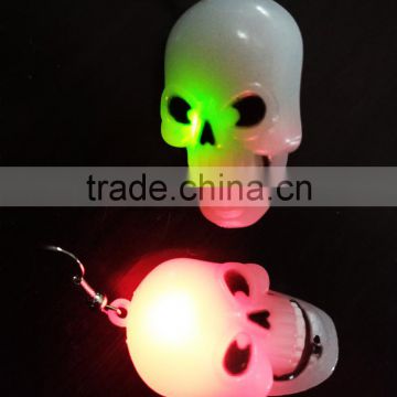 Halloween party accessories custom pedant battery operated led flashing skull earrings