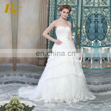 ED Strapless A-line Bow Belt Lace Applique Organza Wedding Dress