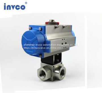 INVCO Pneumatic actuator 3 way High Pressure ball valve ,Stainless Steel Pneumatic Ball Valve for high media