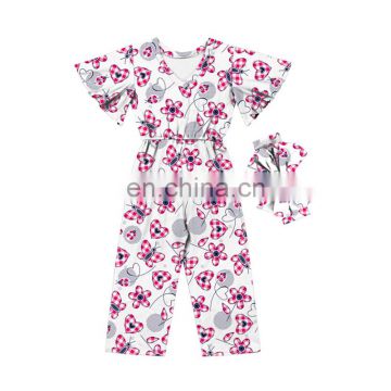 Hot sell girl's hearts printed bodysuit with headband for Christmas wholesale price