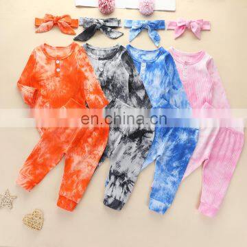 Infant Baby Girl Boy Clothes 0-18M Lovely Tie-dye Printed 5 Colors Long Sleeve Romper Tops+Ruffles Tutu Long Pants 2Pcs Set