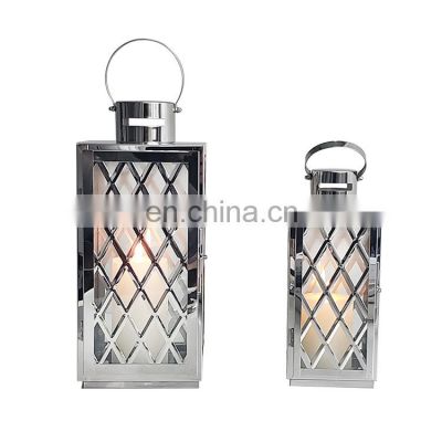 Stainless Steel Glass Garden Lantern Hot Sale High Level European Simple Candle Holder Lantern With Handle
