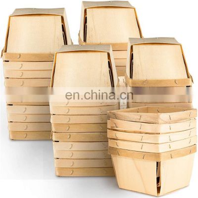 high quality 4 x 4 inch pint veneer fruits baskets small wood box party decors