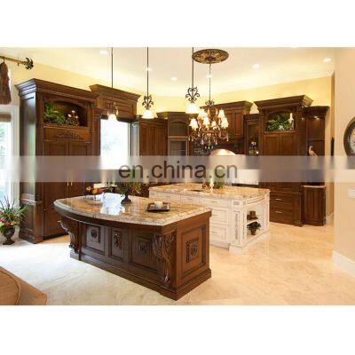 European design solid wood storage antique cupboards quality assembled kitchen cabinet set