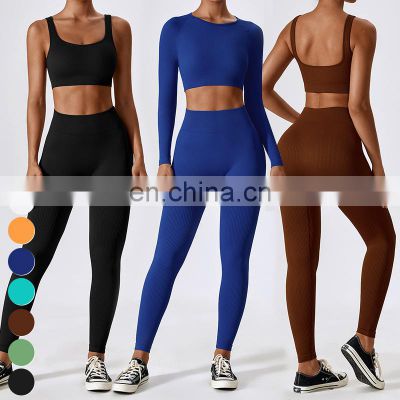 Wholesale 2 Piece Suit Quick Dry Breathable Sports Bra Leggings Custom Workout Wear Gym Fitness Sets Seamless Yoga Set For Women