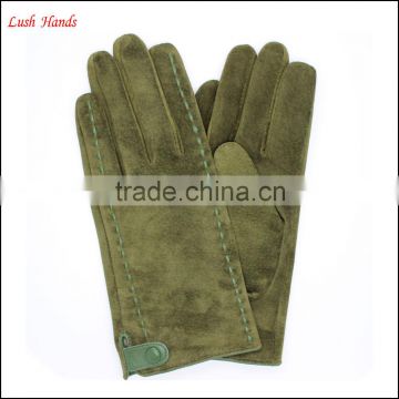 fashion womennew style gloves green sheep suede gloves with fashion tape