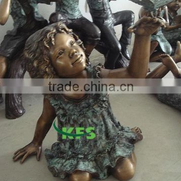 Bronze pretty girl with butterfly in hand sculpture