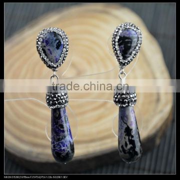 LFD-015E Nature Druzy Agate Stone Dangle Earring Pave Rhinestone Crystal Charm Jewelry Earrings