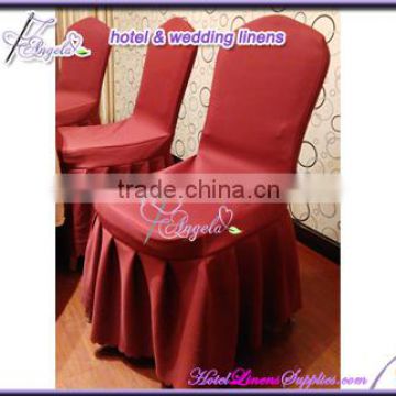 luxury burgundy chair cover with skirt pleats, luxury pleated chair covers on skirt part for banquet chairs