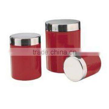 stainless steel red Storage Canister with stainless steel lid