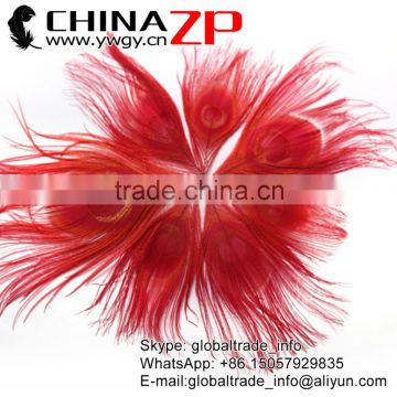 ZPDECOR Factory Bulk Sale Cheap Selling Dyed Red Trimmed Short Peacock Feathers for DIY