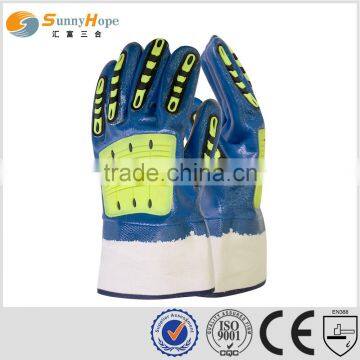 sunnyhope blue full coated nitrile gloves with TPR guangzhou