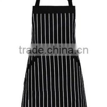 Adjustable Bib Apron with Pockets - Extra Long Ties, Commercial Grade, Unisex - Black/White Pinstripe