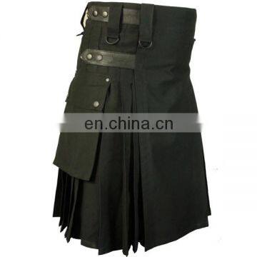 Adjustable Leather Straps Fashion Kilt with Cargo Pockets