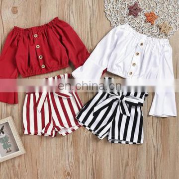 2020 Girls stripe blouse + shorts clothing set Kids Baby 2pcs set