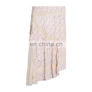 TWOTWINSTYLE Elegant Print Lace Patchwork Skirt For Women High Waist Ruched Asymmetrical Skirts