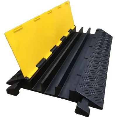 3 Channels Rubber Electric Cable Bridge Yellow Jacket Cable Cover Ramp Protector 910x550x80mm 3ch hose 65x60mm