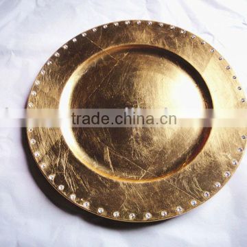 13" Round Gold Plastic Chargers with 50Crytals