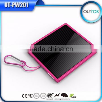 Newest battery dual usb output solar battery charger 12000mah with hanging ring