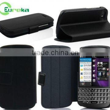 Factory price book style flip leather mobile phone case for Blackberry Q10