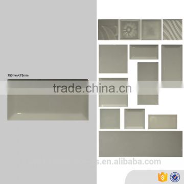 glazed glossy pure grey kitchen ceramic wall tile 75x150 bevel edge brick look
