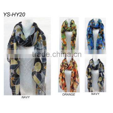 New Style 4 Colors 100% Polyester Silk Feel Scarf Fish Printed Scarf