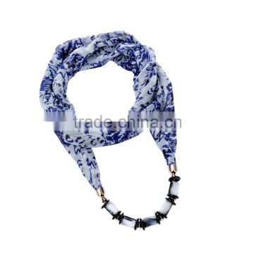 Excellent quality Gorgeous print Scarf necklace decorated with jade necklace chain