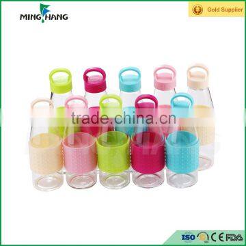 360ml clear borosilicate glass water bottle with plastic cap