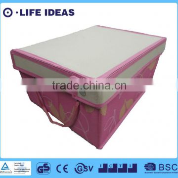 Non-woven fabric flowers printing storage box with lid covered pink