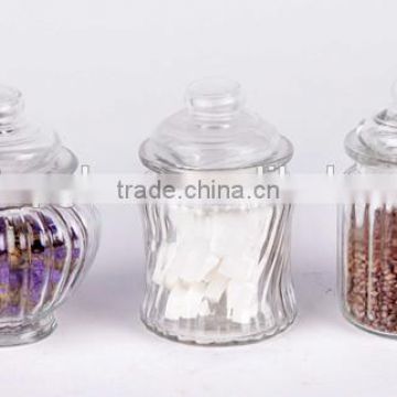 transparent glass candy jar with glass cover