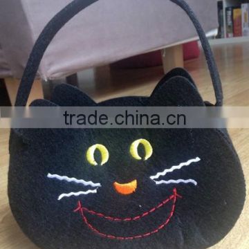 Halloween trick or treat black felt cat bag